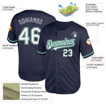 Load image into Gallery viewer, Custom Navy Kelly Green-Gray Mesh Authentic Throwback Baseball Jersey

