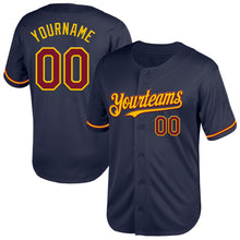 Load image into Gallery viewer, Custom Navy Crimson-Yellow Mesh Authentic Throwback Baseball Jersey
