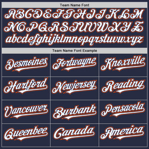 Custom Navy White-Orange Mesh Authentic Throwback Baseball Jersey