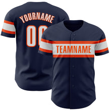 Load image into Gallery viewer, Custom Navy White-Orange Authentic Baseball Jersey
