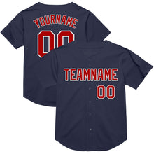 Load image into Gallery viewer, Custom Navy Red-White Mesh Authentic Throwback Baseball Jersey
