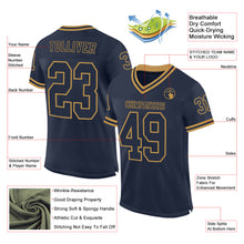 Load image into Gallery viewer, Custom Navy Old Gold Mesh Authentic Throwback Football Jersey
