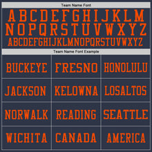 Load image into Gallery viewer, Custom Navy Orange Mesh Authentic Throwback Football Jersey
