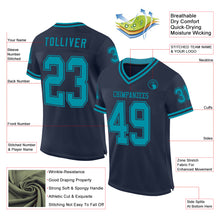 Load image into Gallery viewer, Custom Navy Teal Mesh Authentic Throwback Football Jersey
