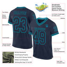 Load image into Gallery viewer, Custom Navy Teal Mesh Authentic Throwback Football Jersey
