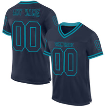 Load image into Gallery viewer, Custom Navy Teal Mesh Authentic Throwback Football Jersey
