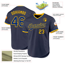 Load image into Gallery viewer, Custom Navy Royal-Gold Authentic Throwback Baseball Jersey
