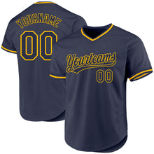 Load image into Gallery viewer, Custom Navy Gold Authentic Throwback Baseball Jersey
