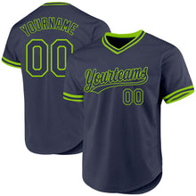 Load image into Gallery viewer, Custom Navy Neon Green Authentic Throwback Baseball Jersey
