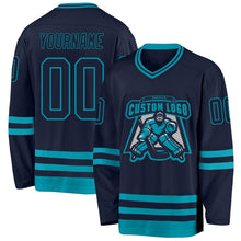 Load image into Gallery viewer, Custom Navy Teal Hockey Jersey
