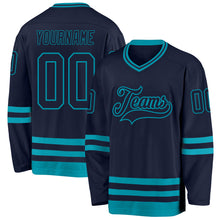 Load image into Gallery viewer, Custom Navy Teal Hockey Jersey
