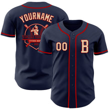 Load image into Gallery viewer, Custom Navy Cream-Red Authentic Baseball Jersey
