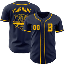 Load image into Gallery viewer, Custom Navy Gold Authentic Baseball Jersey
