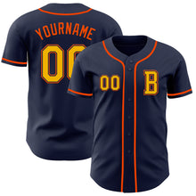 Load image into Gallery viewer, Custom Navy Gold-Orange Authentic Baseball Jersey
