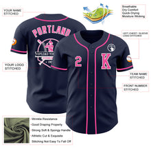 Load image into Gallery viewer, Custom Navy Pink-White Authentic Baseball Jersey
