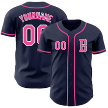 Load image into Gallery viewer, Custom Navy Pink-White Authentic Baseball Jersey
