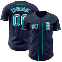 Load image into Gallery viewer, Custom Navy Teal-White Authentic Baseball Jersey
