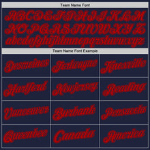 Load image into Gallery viewer, Custom Navy Red Authentic Throwback Basketball Jersey
