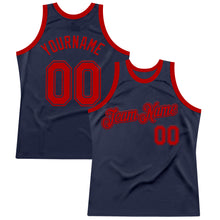Load image into Gallery viewer, Custom Navy Red Authentic Throwback Basketball Jersey
