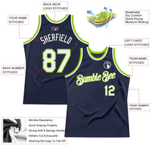 Load image into Gallery viewer, Custom Navy White-Neon Green Authentic Throwback Basketball Jersey
