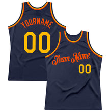 Load image into Gallery viewer, Custom Navy Gold-Orange Authentic Throwback Basketball Jersey

