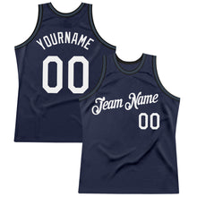 Load image into Gallery viewer, Custom Navy White Black-Light Blue Authentic Throwback Basketball Jersey
