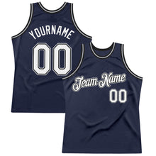 Load image into Gallery viewer, Custom Navy White Black-Gray Authentic Throwback Basketball Jersey
