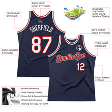 Load image into Gallery viewer, Custom Navy White-Red Authentic Throwback Basketball Jersey
