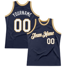 Load image into Gallery viewer, Custom Navy White-Old Gold Authentic Throwback Basketball Jersey
