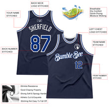 Load image into Gallery viewer, Custom Navy Royal-White Authentic Throwback Basketball Jersey
