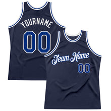 Load image into Gallery viewer, Custom Navy Royal-White Authentic Throwback Basketball Jersey
