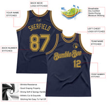 Load image into Gallery viewer, Custom Navy Old Gold Authentic Throwback Basketball Jersey
