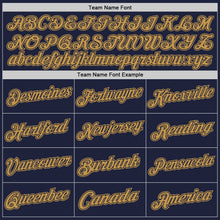 Load image into Gallery viewer, Custom Navy Old Gold Authentic Throwback Basketball Jersey
