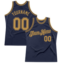 Load image into Gallery viewer, Custom Navy Old Gold Authentic Throwback Basketball Jersey
