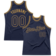 Load image into Gallery viewer, Custom Navy Old Gold Authentic Throwback Basketball Jersey
