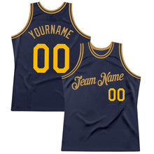 Load image into Gallery viewer, Custom Navy Gold-Old Gold Authentic Throwback Basketball Jersey
