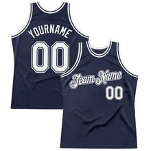 Load image into Gallery viewer, Custom Navy White Authentic Throwback Basketball Jersey
