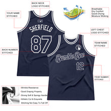 Load image into Gallery viewer, Custom Navy White Authentic Throwback Basketball Jersey
