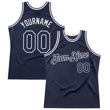 Load image into Gallery viewer, Custom Navy White Authentic Throwback Basketball Jersey
