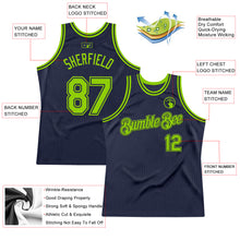 Load image into Gallery viewer, Custom Navy Neon Green Authentic Throwback Basketball Jersey
