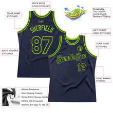 Load image into Gallery viewer, Custom Navy Neon Green Authentic Throwback Basketball Jersey
