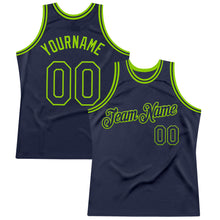 Load image into Gallery viewer, Custom Navy Neon Green Authentic Throwback Basketball Jersey
