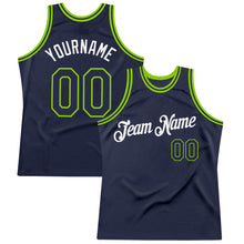 Load image into Gallery viewer, Custom Navy Neon Green-White Authentic Throwback Basketball Jersey
