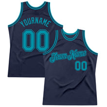 Load image into Gallery viewer, Custom Navy Teal Authentic Throwback Basketball Jersey
