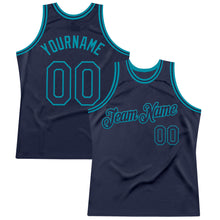 Load image into Gallery viewer, Custom Navy Teal Authentic Throwback Basketball Jersey
