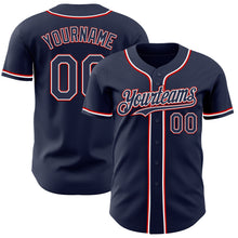 Load image into Gallery viewer, Custom Navy White-Red Authentic Baseball Jersey
