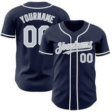 Load image into Gallery viewer, Custom Navy Silver-White Authentic Baseball Jersey
