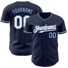 Load image into Gallery viewer, Custom Navy White-Light Blue Authentic Baseball Jersey
