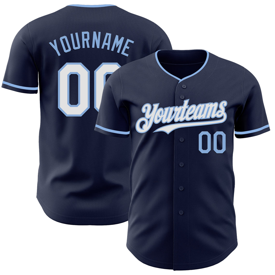 Custom Navy White-Light Blue Authentic Baseball Jersey