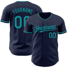 Load image into Gallery viewer, Custom Navy Teal Authentic Baseball Jersey
